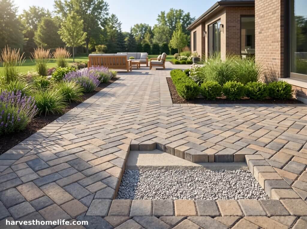 finished interlocking paver patio walkway