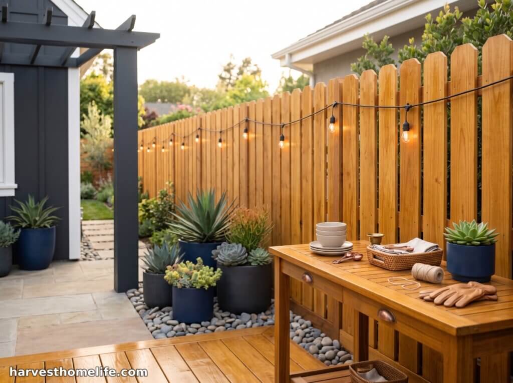 Wood Fence Material Calculator | Privacy & Board on Board 1 A pristine cedar privacy fence enclosing a manicured backyard.